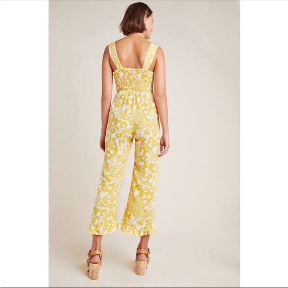 Faithfull The Brand KASBAH FLORAL-PRINT CREPE JUMPSUIT IN YELLOW Size S - Picture 9 of 12
